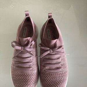 White and purple walking shoes